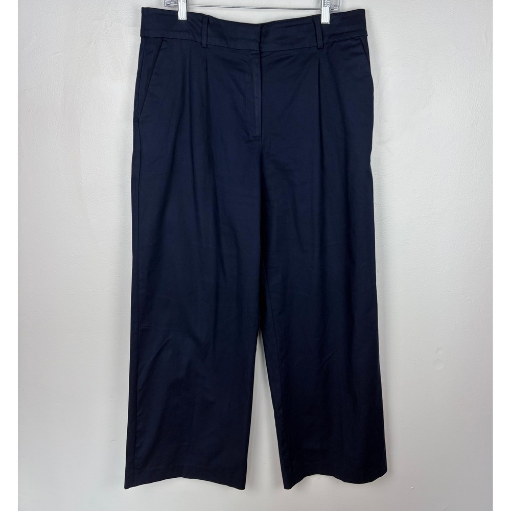 Loft Pleated Twill Trouser Navy Blue Wide Leg Career Office Professional Size 14